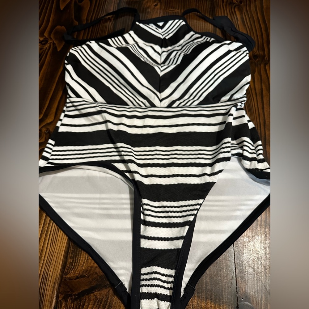 Striped Black and White One Piece